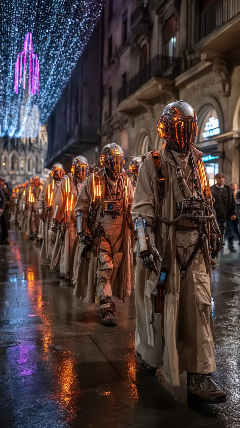 Neon-Prozession auf der Ringstation Aura