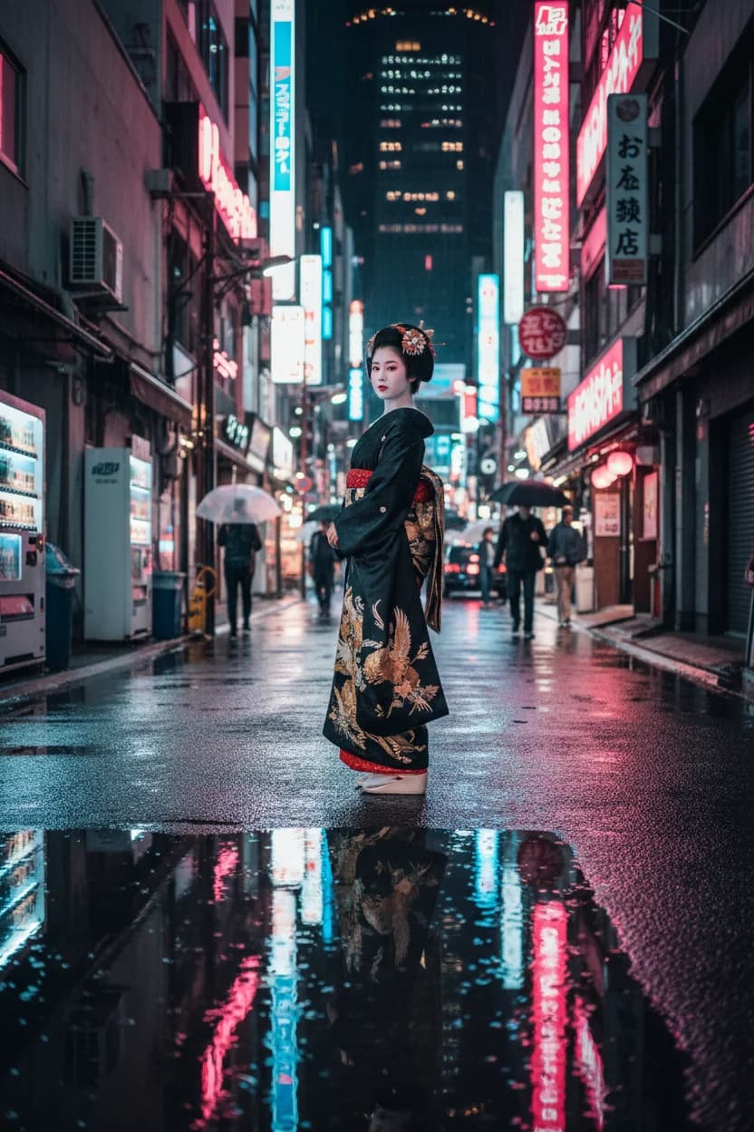 Zwischen zwei Welten: Geisha im Neonlicht