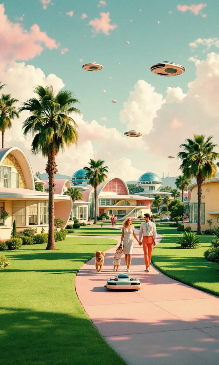 Retro-futuristische Vorstadtidylle der 50er