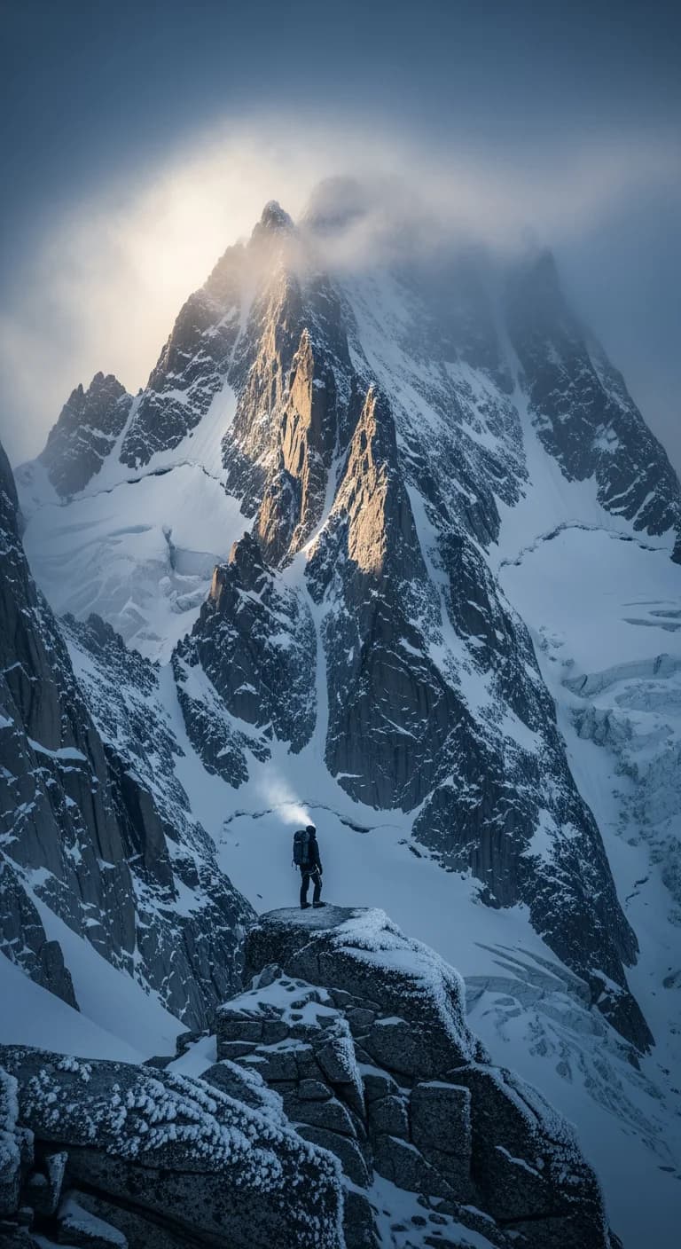 Einsame Bergspitze im Winterlicht