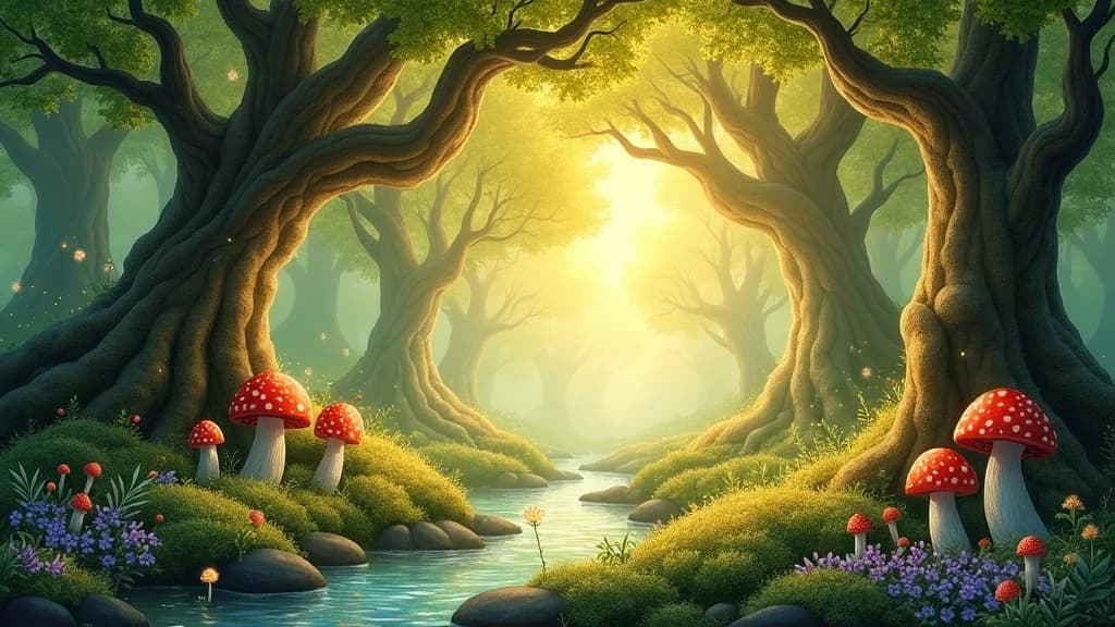 Märchenwald im goldenen Licht