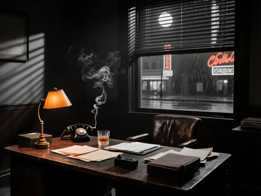 Noir Detektivbüro bei Nacht