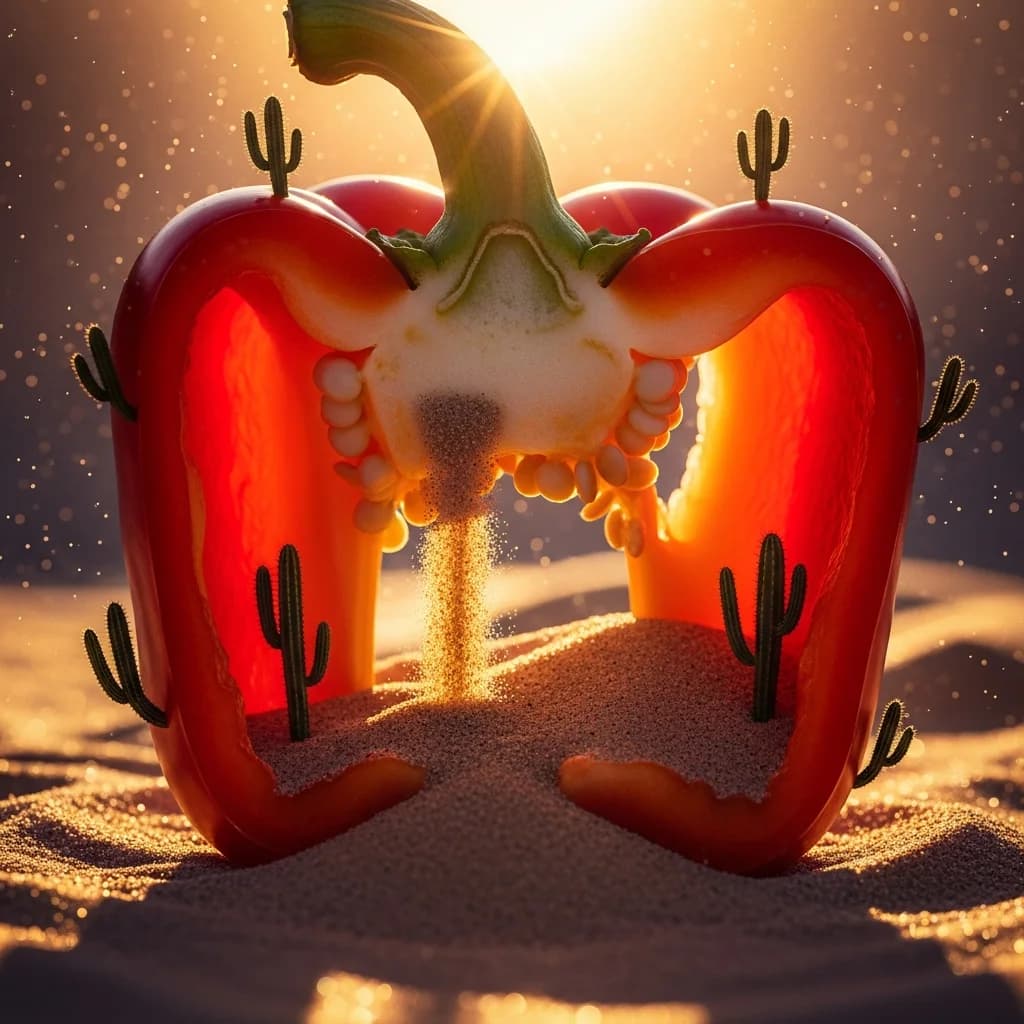 Paprika mit versteckter Miniatur-Wüste