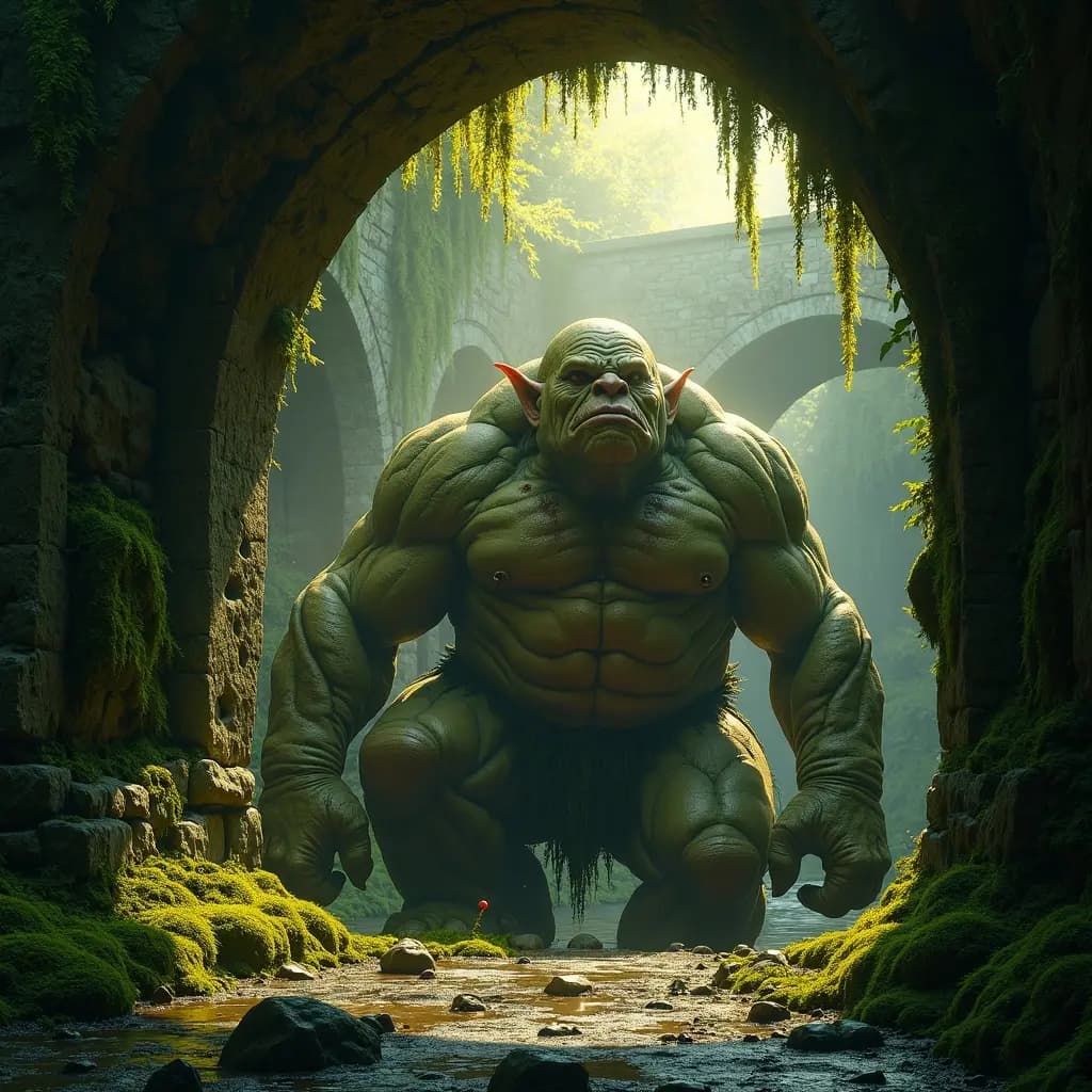 Mystischer Oger unter alter Steinbrücke