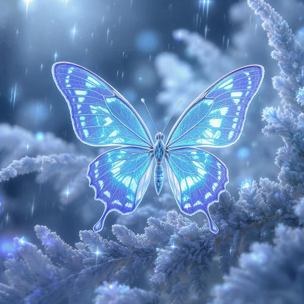 Kristalline Schmetterlinge im Frostfarn