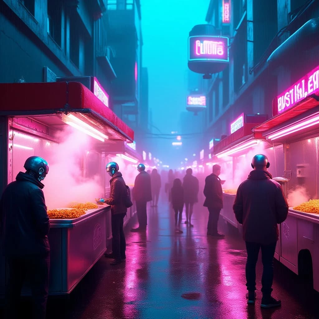 Cyberpunk Street Food Markt