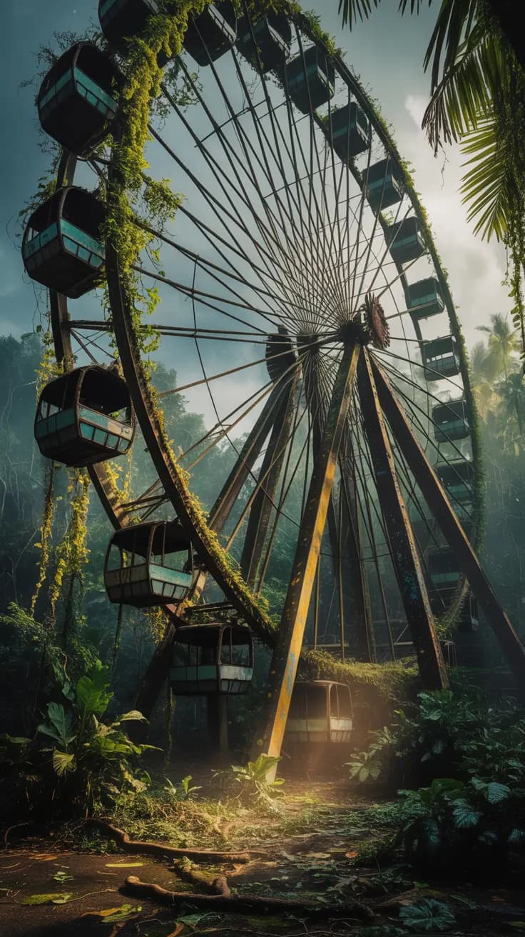 Verlassenes Riesenrad im Urwald