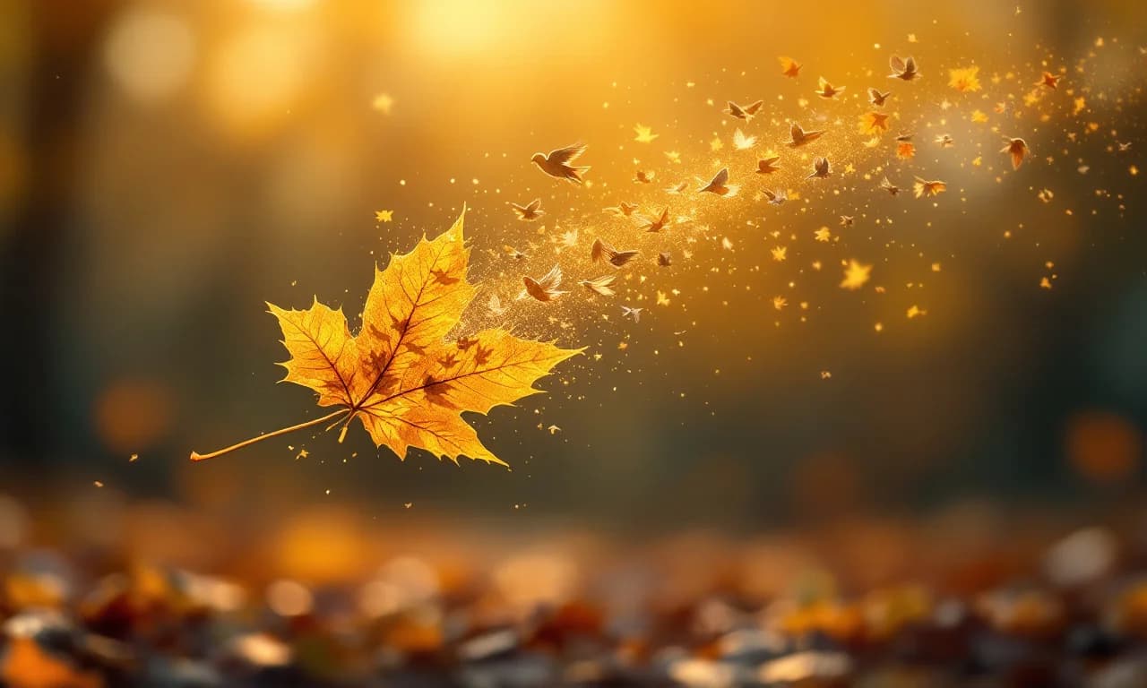 Herbstblatt zerfällt zu Vögeln