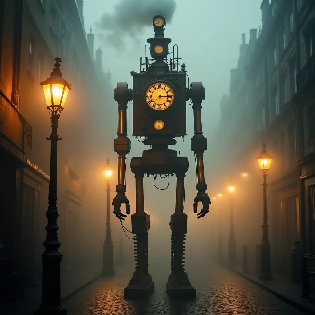 Dampfroboter im viktorianischen London-Nebel