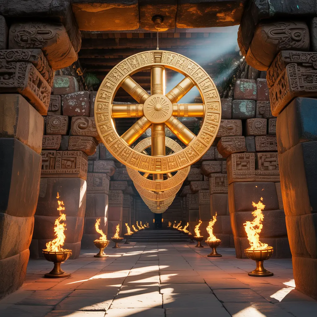 Goldener Inka-Kalender im Tempellicht