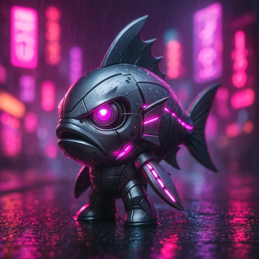 Cyberpunk Roboter-Fisch Vinyl-Figur