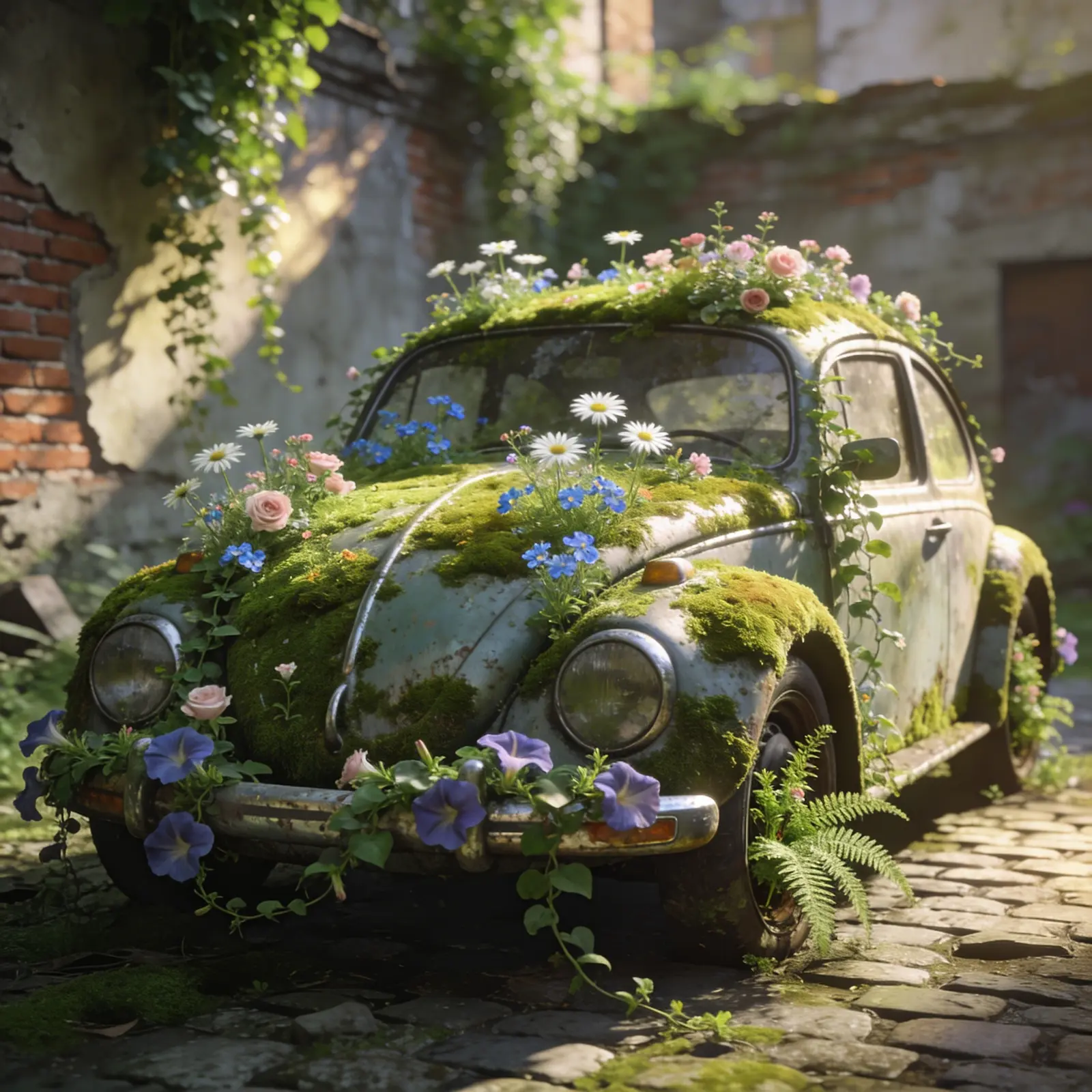 Blütenkäfer aus Moos und Wildblumen