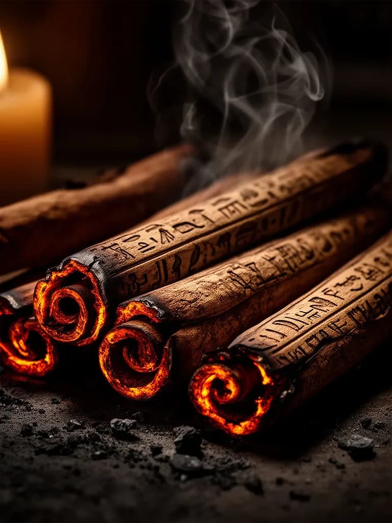 Mystische Zimtstangen als verbrannte Schriftrollen