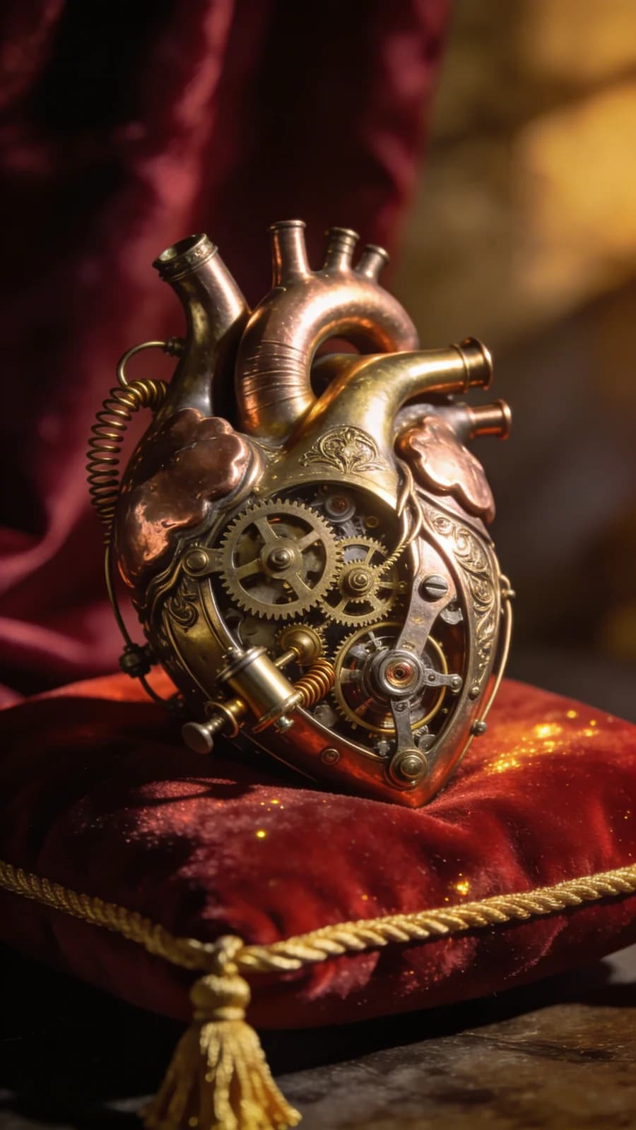 Mechanisches Herz auf Samtkissen