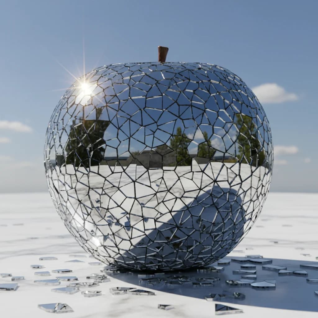 Spiegelmosaik-Apfel mit fragmentierten Reflexionen