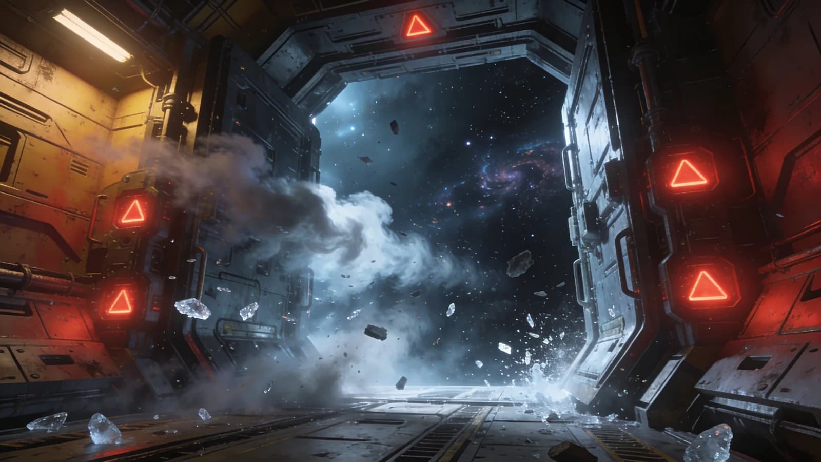 Raumschiff-Schleuse öffnet sich ins All