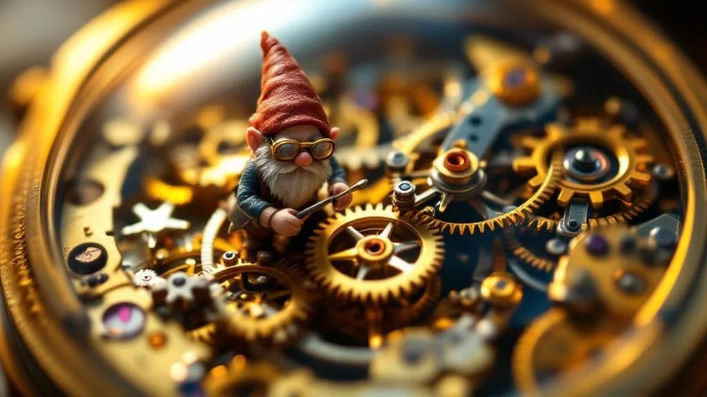 Gnom in mechanischer Uhr