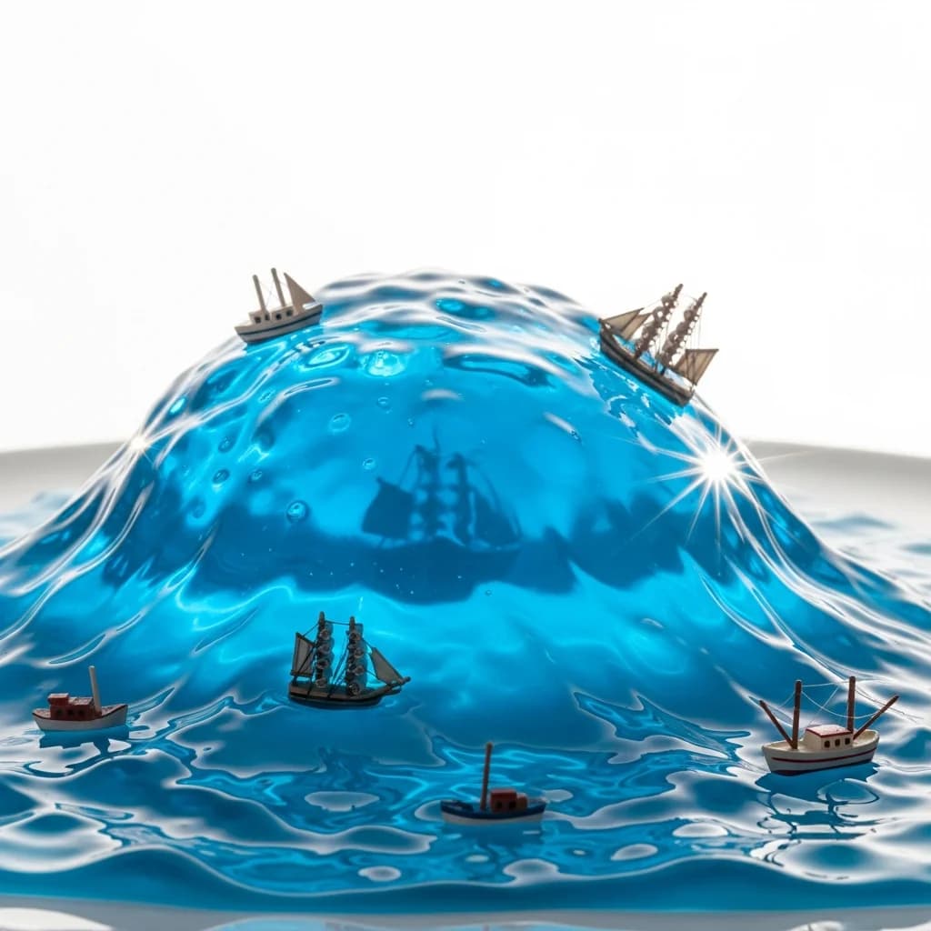 Wackelpudding-Ozean mit Miniaturschiffen