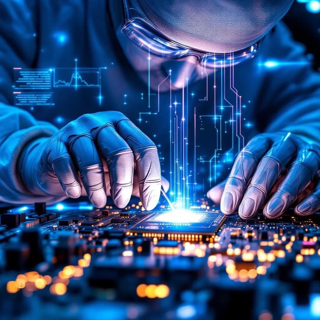 Futuristischer Cyber-Chirurg im High-Tech Labor