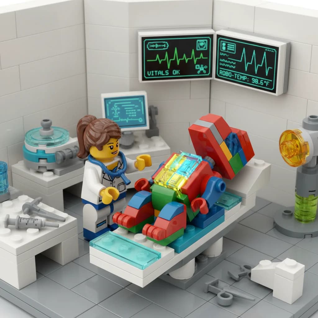 Lego-Ärztin behandelt Roboter-Dinosaurier