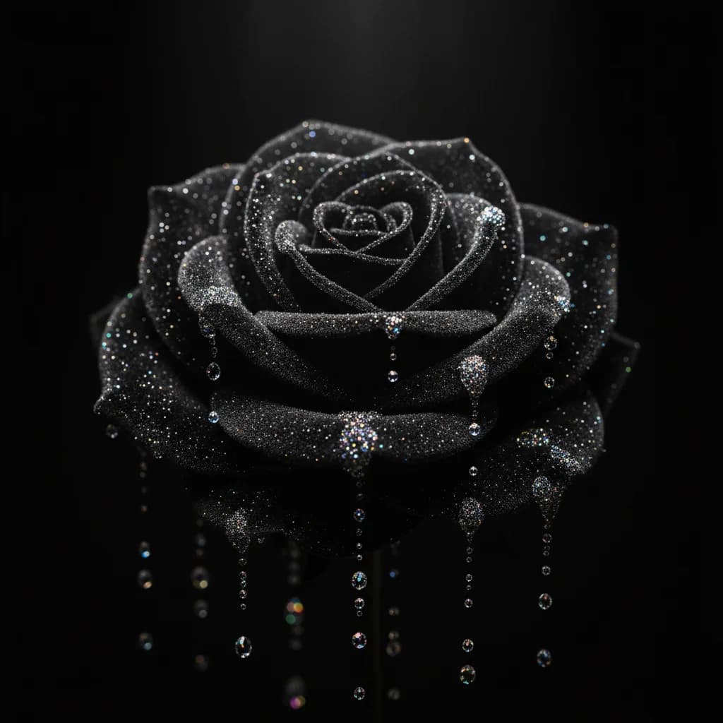 Samtrose mit Diamantstaub im Spotlicht