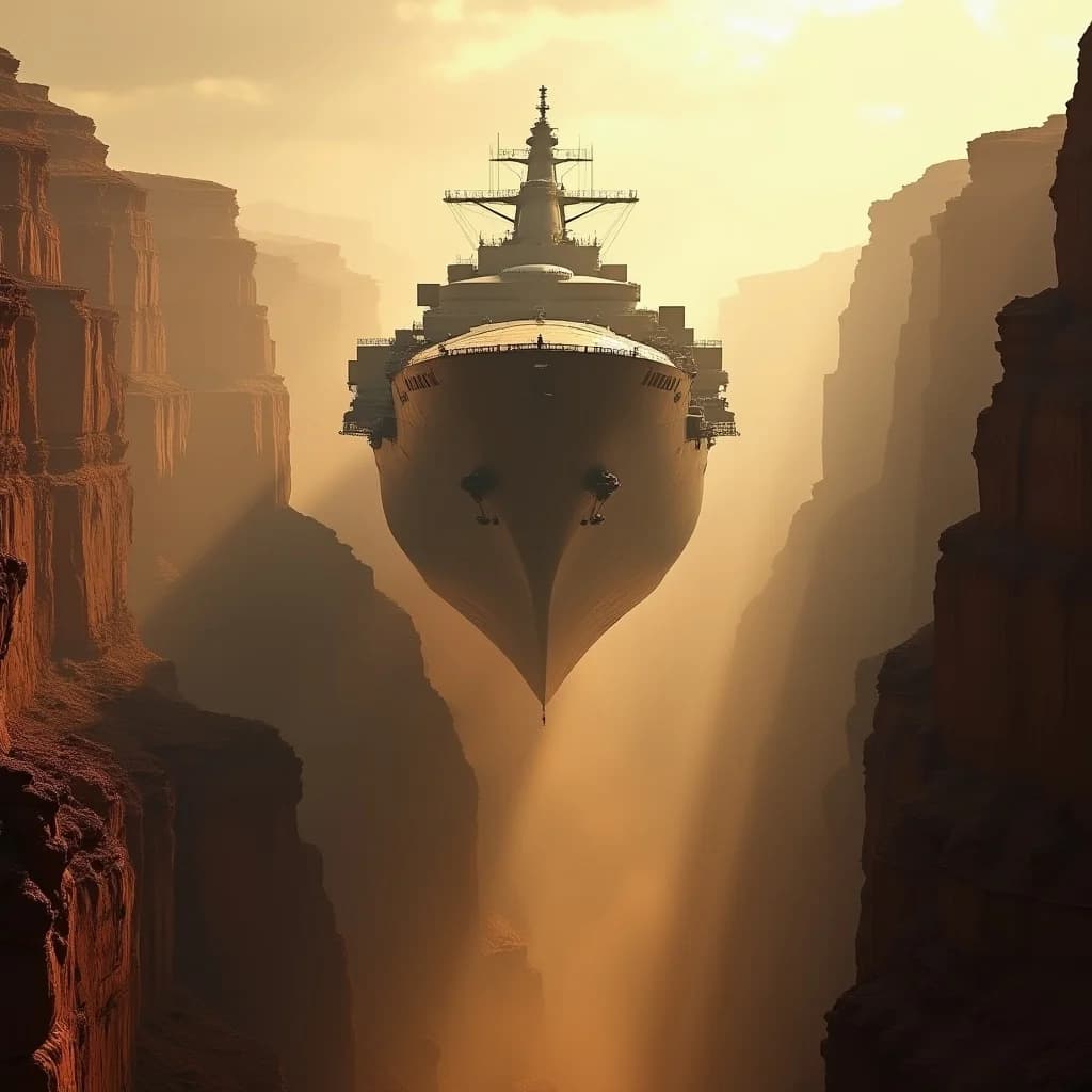 Fliegender Frachter über Mega-Canyon