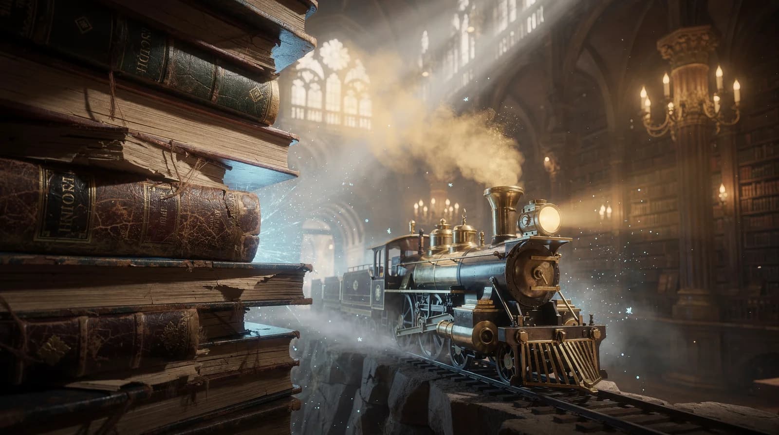 Magische Buchschlucht mit Modell-Lokomotive