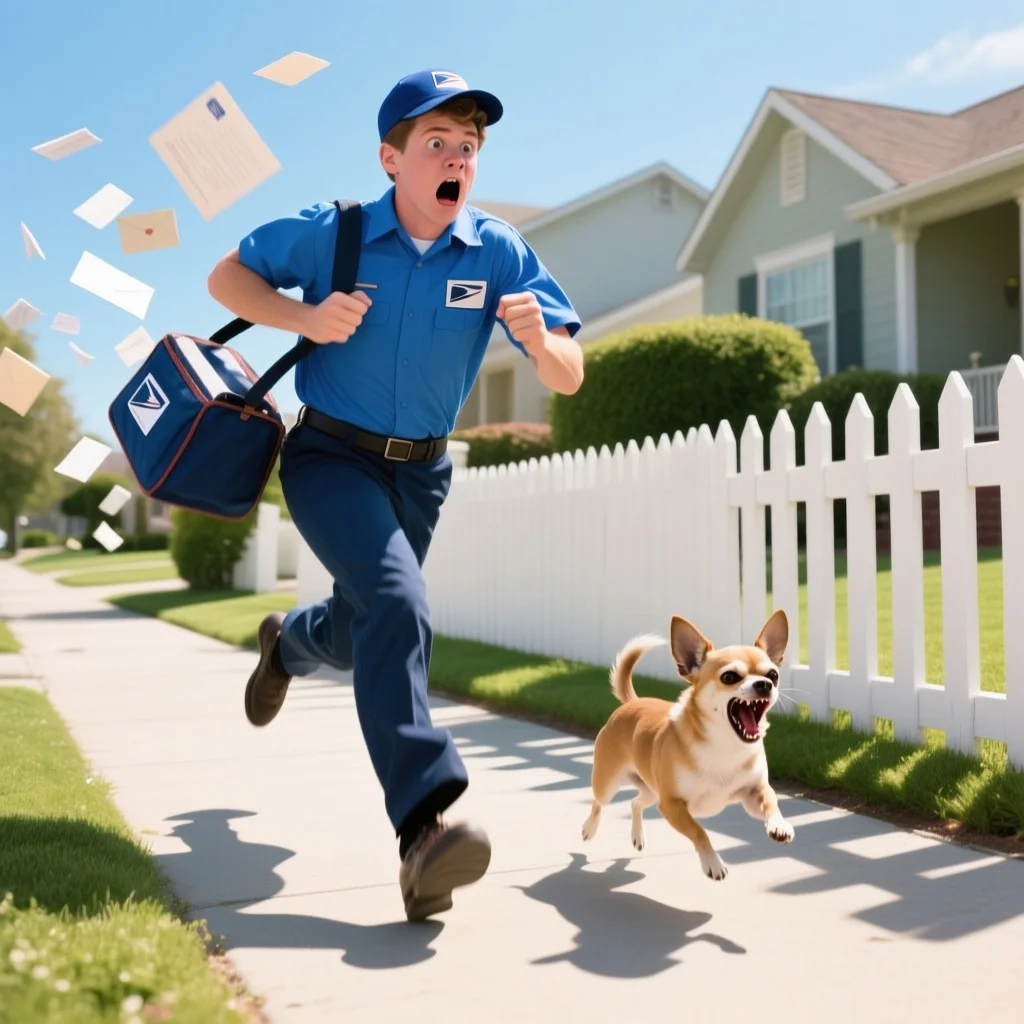 Postbote und winziger Chihuahua