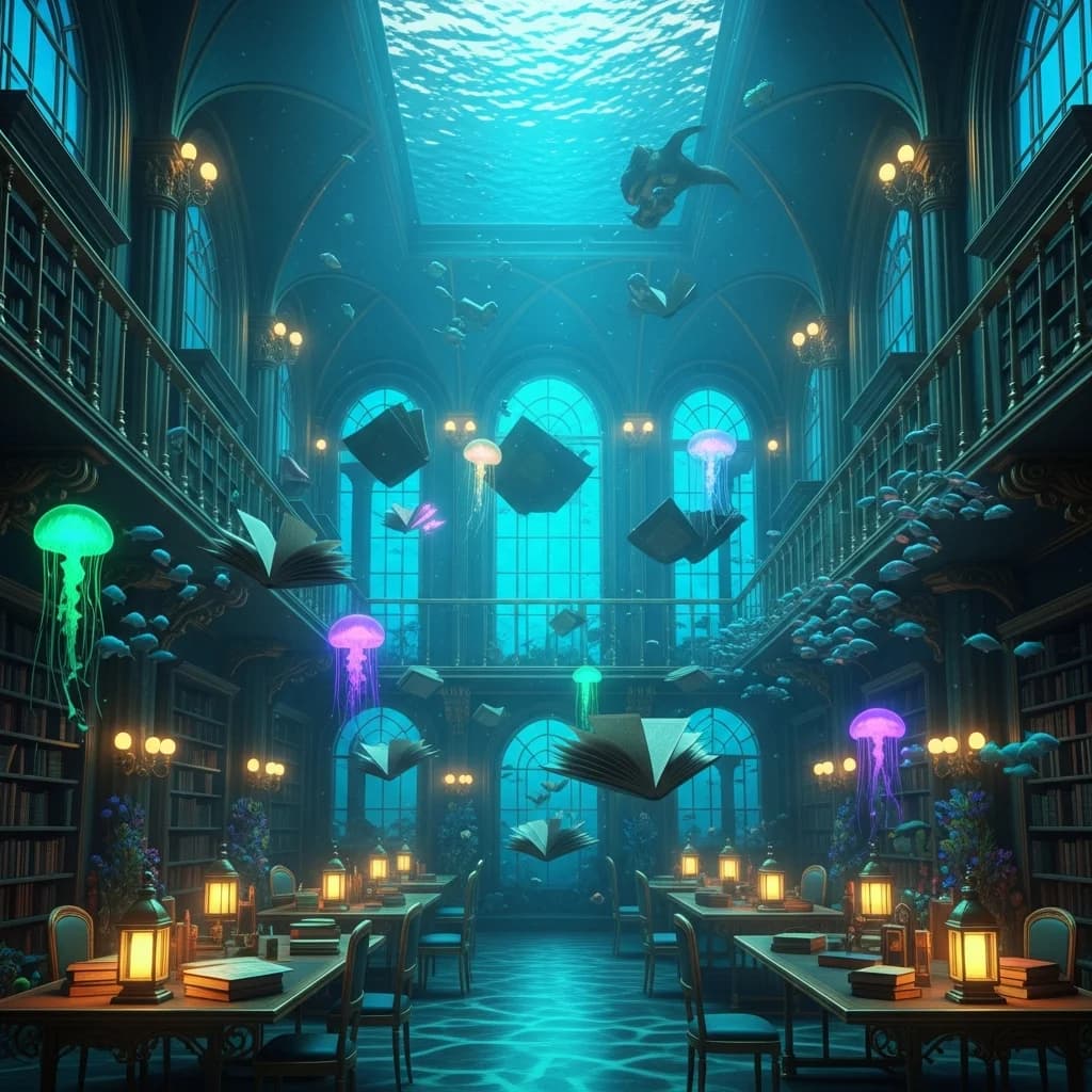 Versunkene Bibliothek im Ozean