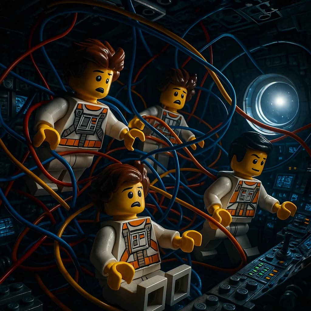 Lego Raumschiff-Crew im Kabelsalat