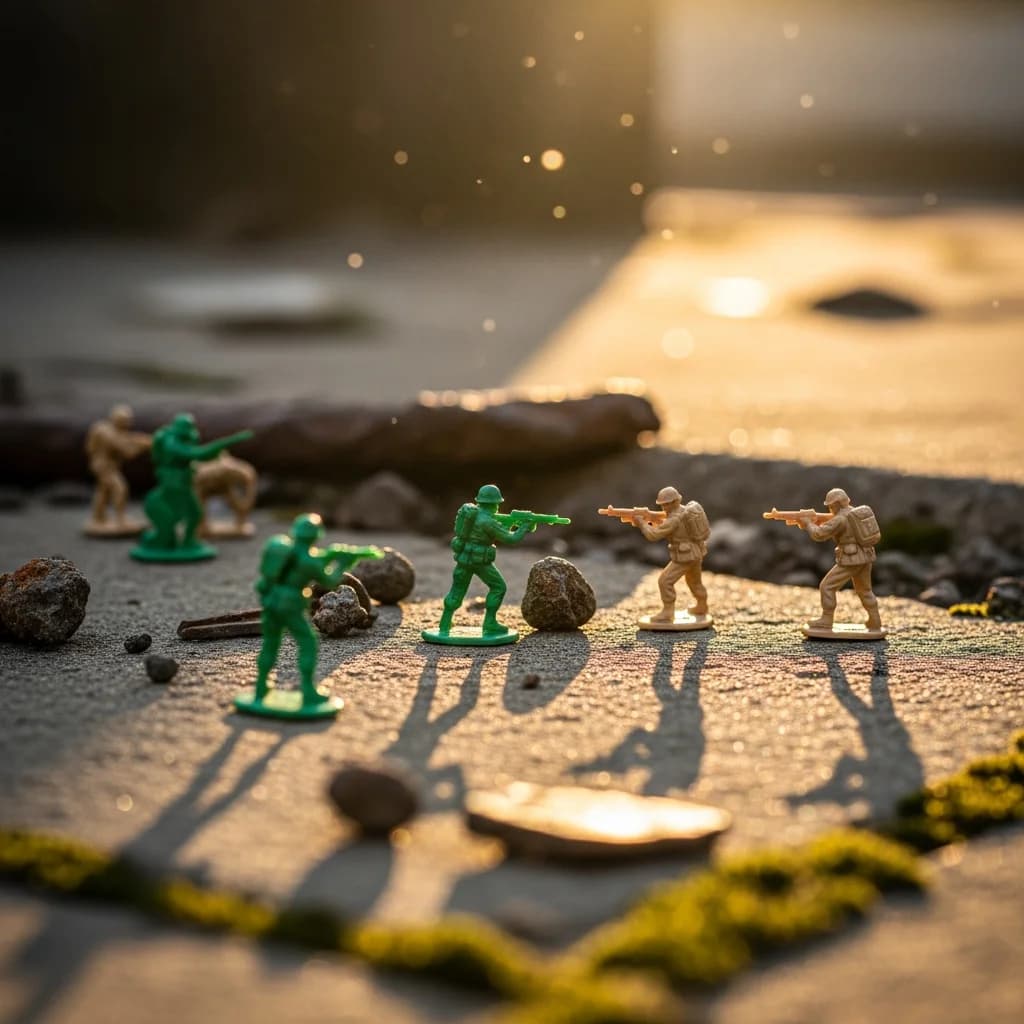 Spielzeugsoldaten im urbanen Schlachtfeld