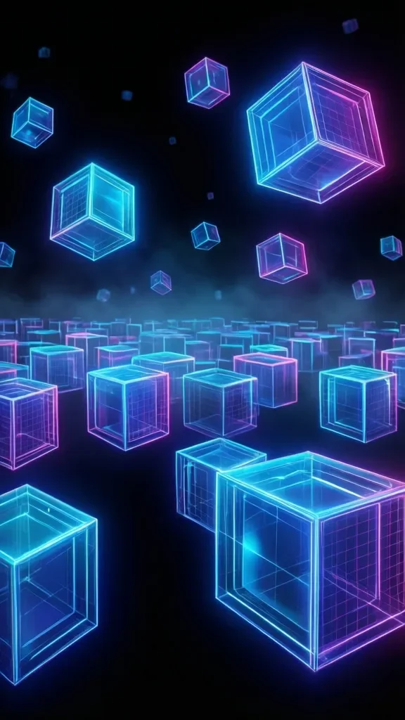 Virtuelle Würfelwelt aus Neonlicht