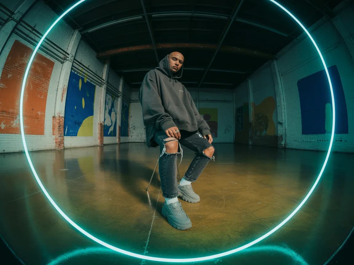 Urban Streetwear Portrait im Industriestudio