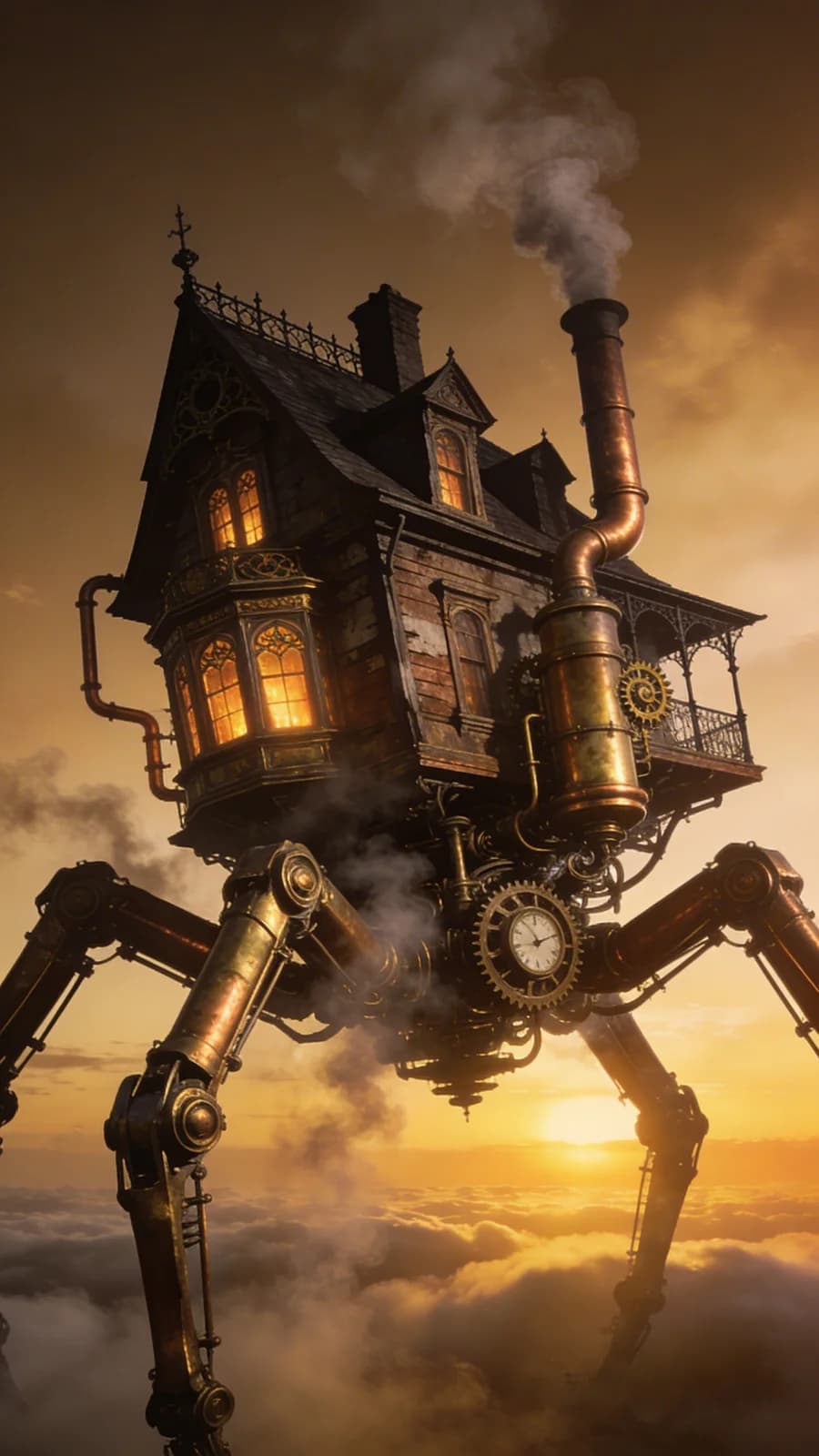 Viktorianisches Dampfhaus auf mechanischen Beinen