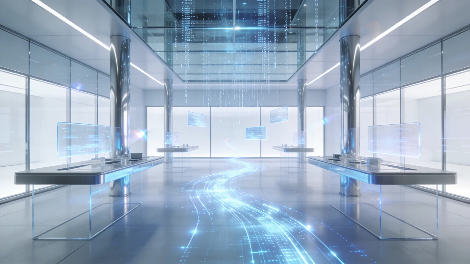 Futuristisches KI-Labor im minimalistischen Design