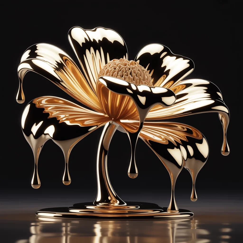 Goldene Blüte mit flüssigen Blättern