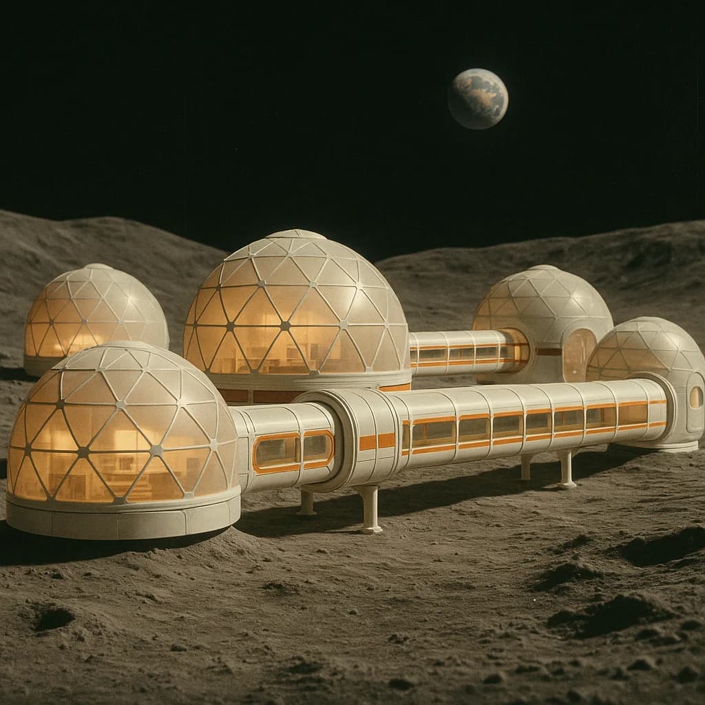 Retro Mondbasis mit Plastikkuppeln