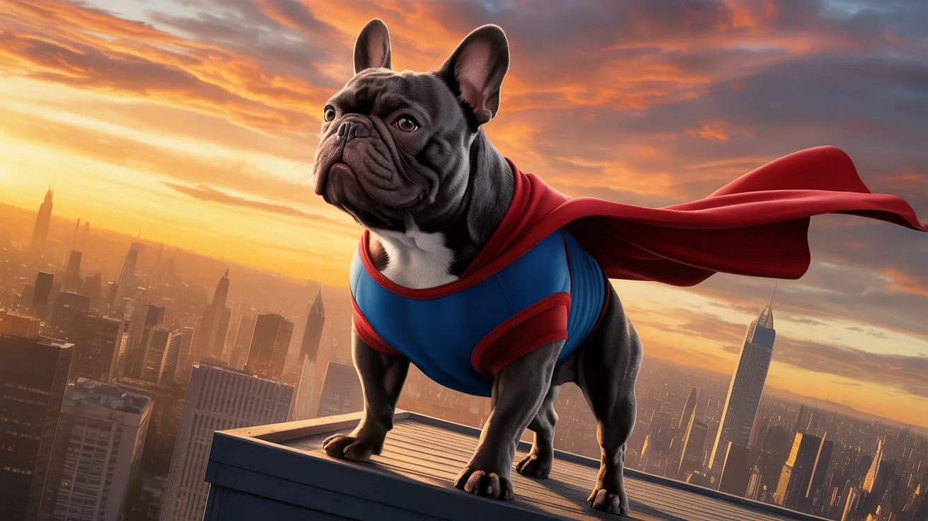 Heldenhafter Bulldog-Superheld in der Stadt