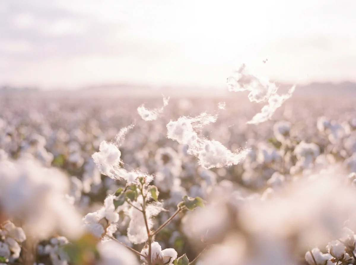 Schwebende Baumwollfasern wie Traumwolken