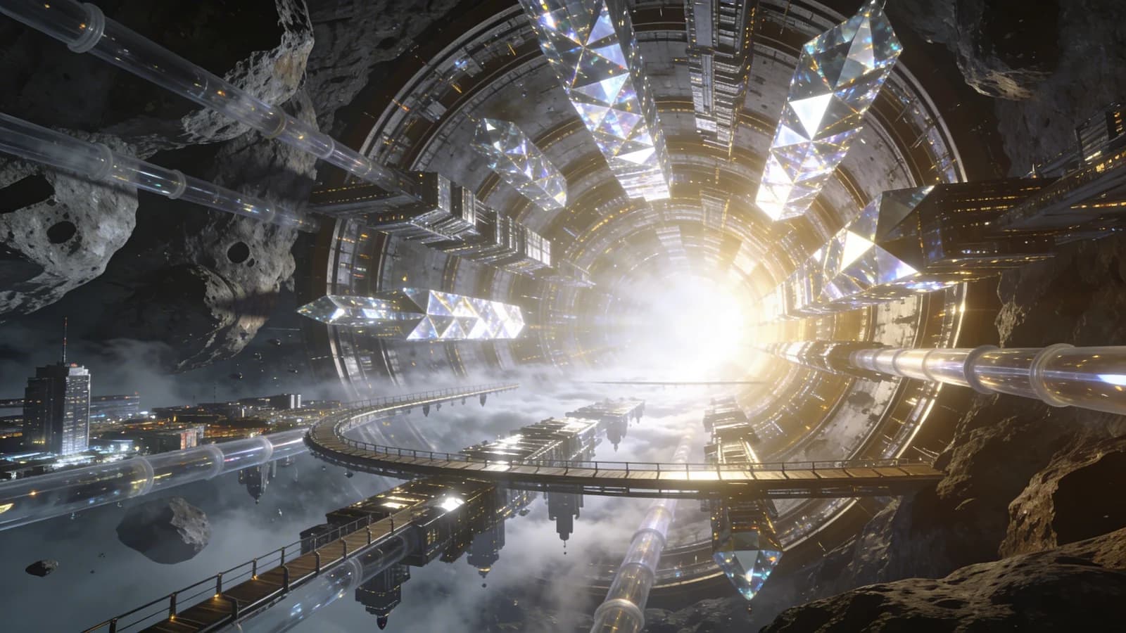 Rotierende Asteroidenstadt mit Zentrifugalkraft