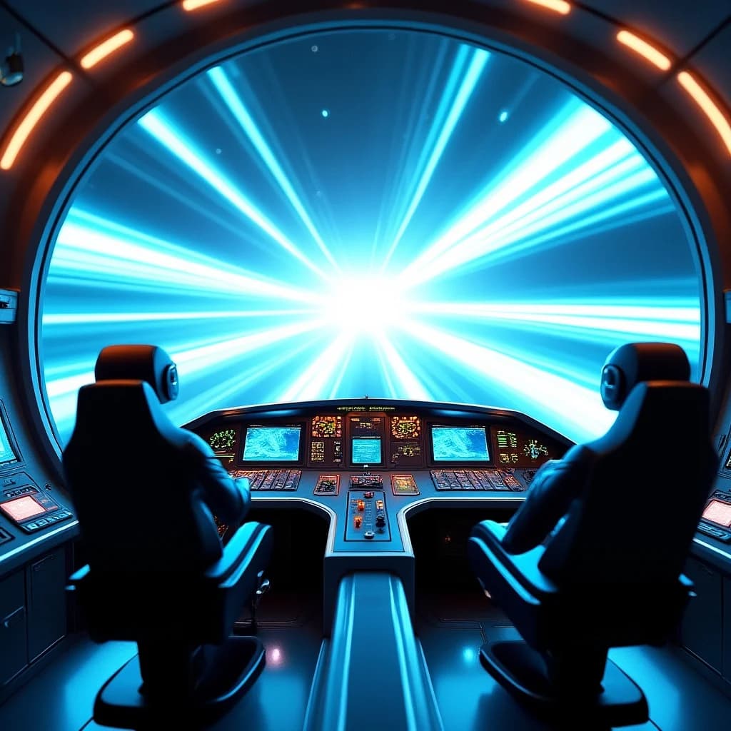 Hyperraum-Sprung im Raumschiff-Cockpit