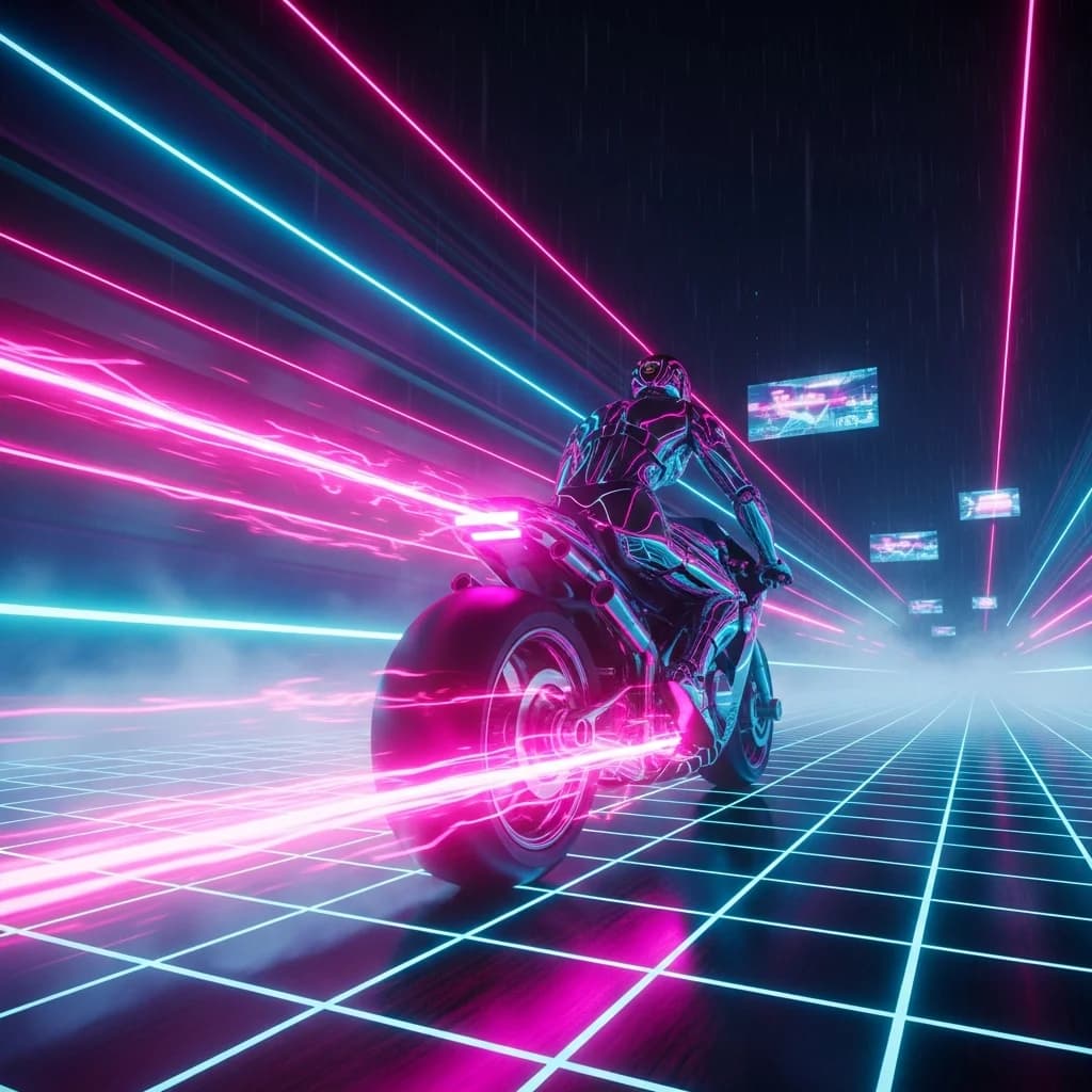 Cyborg-Rennfahrer im Vaporwave-Style