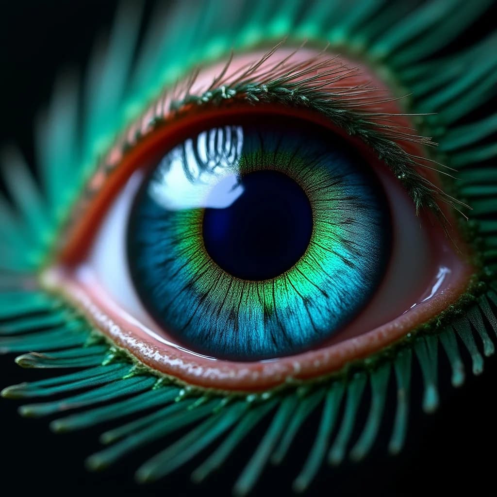 Mystische Pfauenfeder mit lebendigen Augen