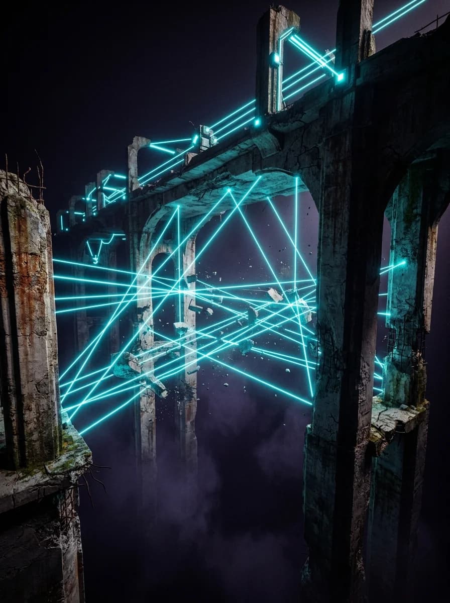 Futuristische Brücke über dunklem Abgrund