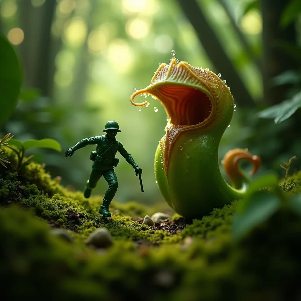 Dschungel-Verfolgungsjagd mit Plastiksoldat