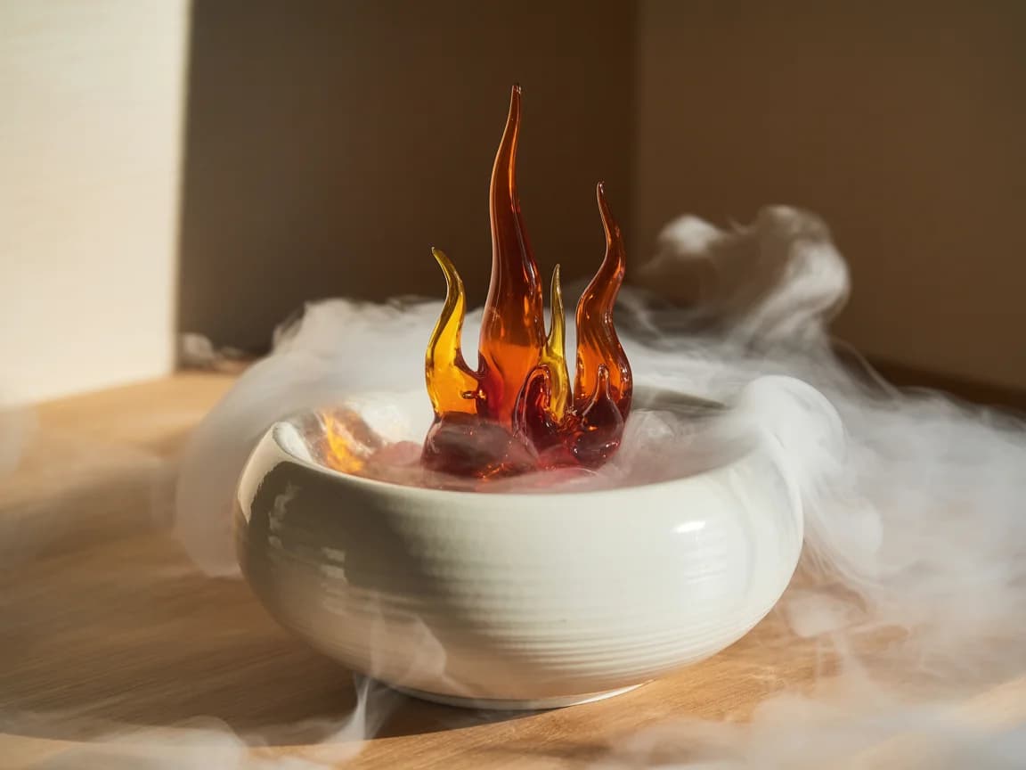 Gefrorenes Feuer Dessert im Stickstoff-Nebel