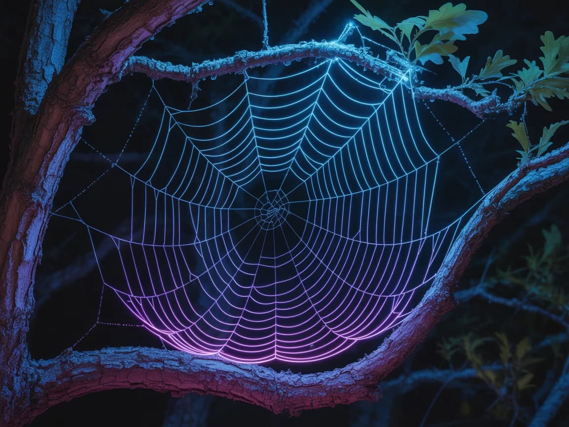 Cyber-Spinnennetz mit Neon-Licht