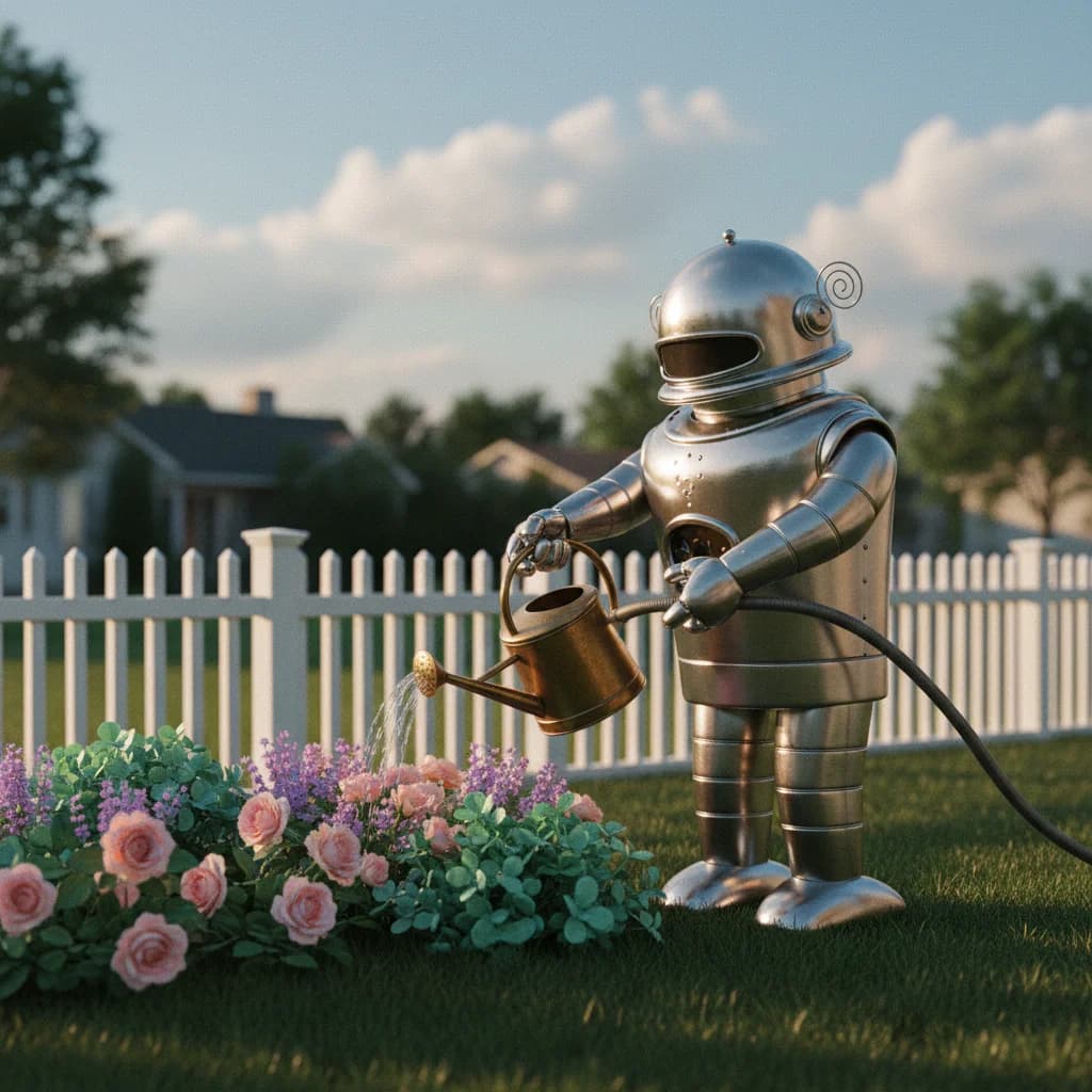 Retro-Roboter im Vorstadtgarten