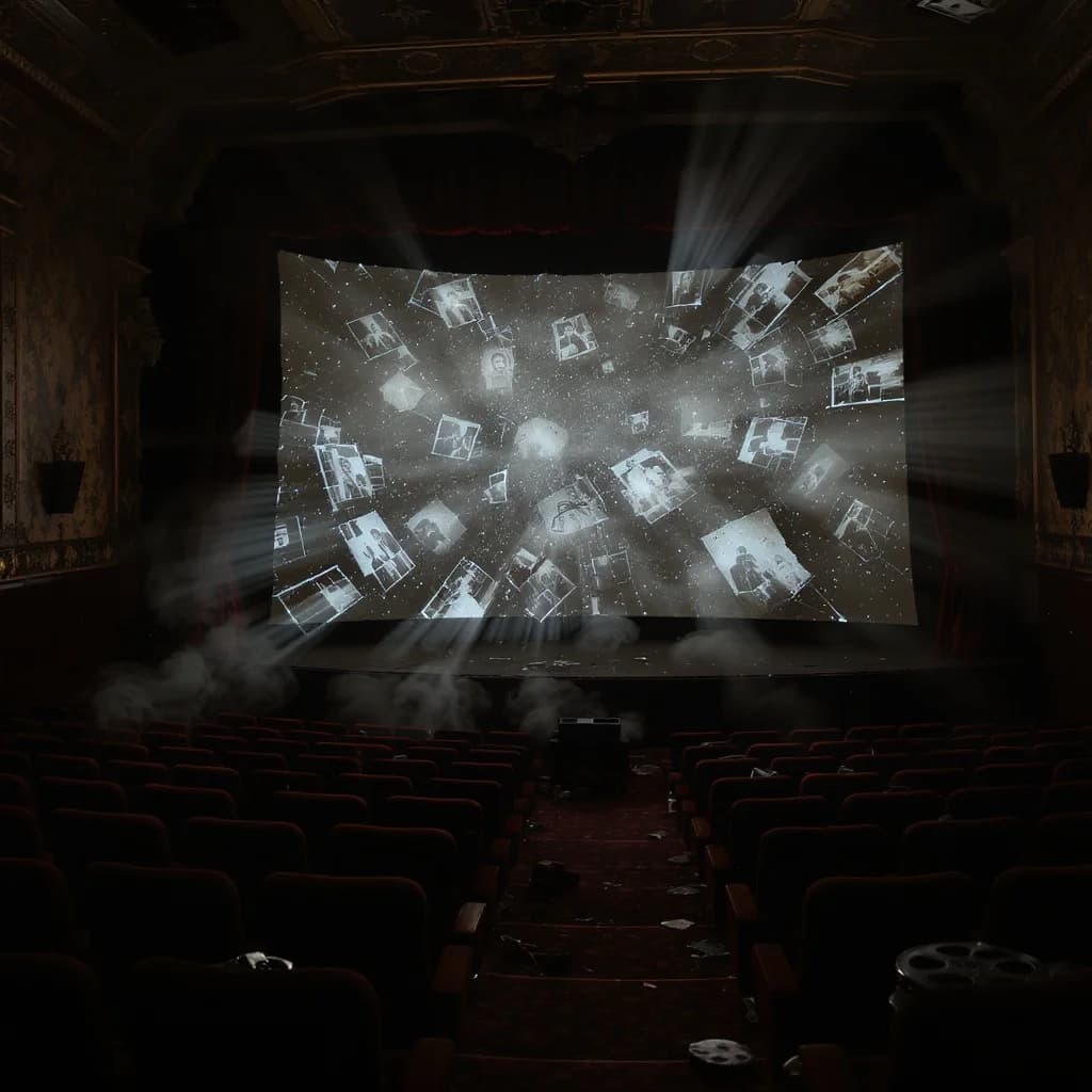 Verlassenes Kino mit magischen Projektionen