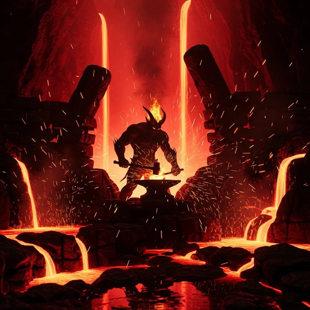 Feuerdämon in vulkanischer Schmiede